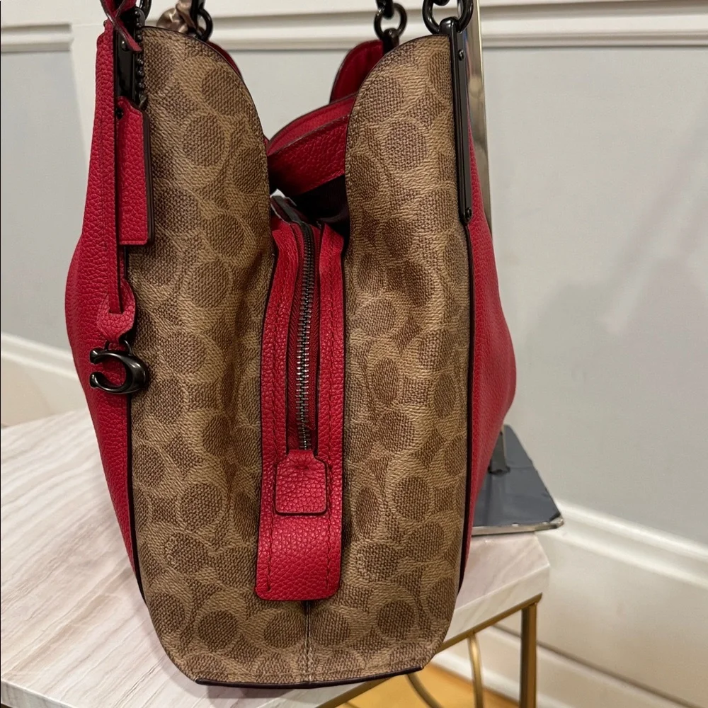 Coach Bag Dalton 31 Red Leather Signature Logo Shoulder Bag Wallet Set - Picture 4 of 17